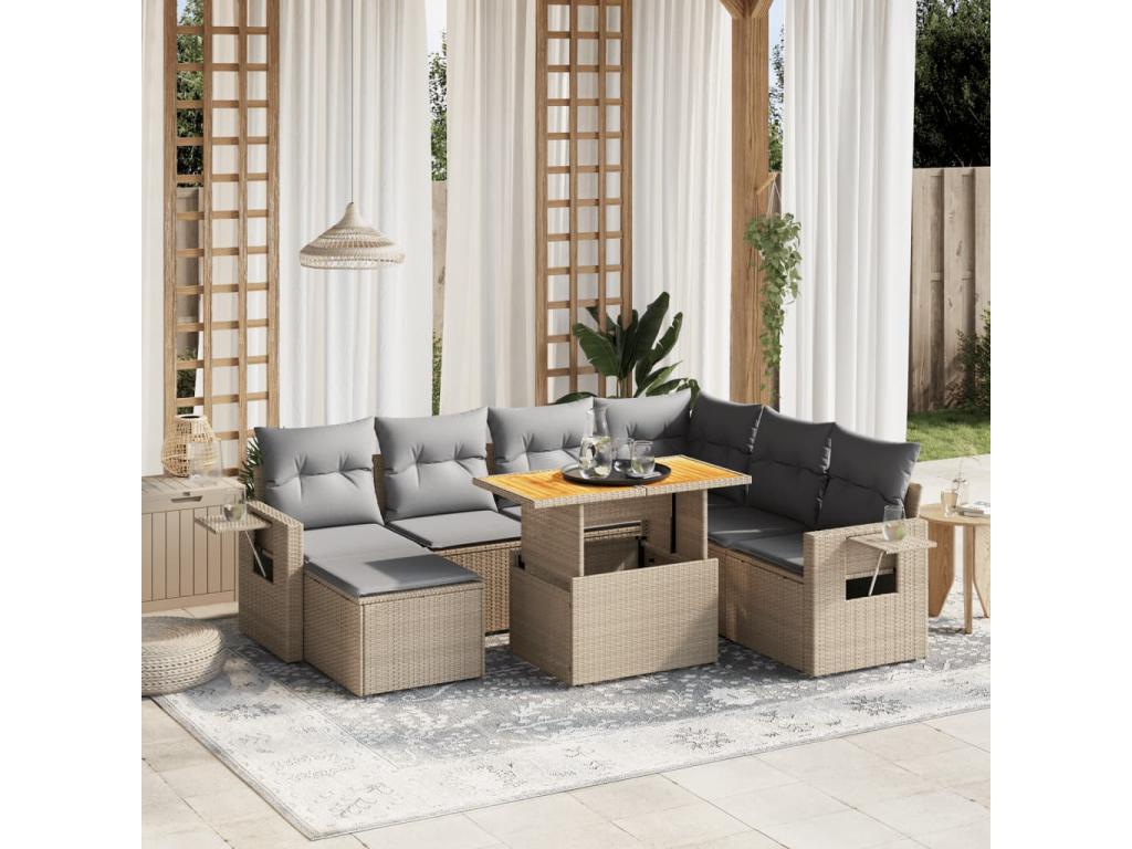 Salon de jardin avec coussins 8 pcs beige résine tressée CKHR86704