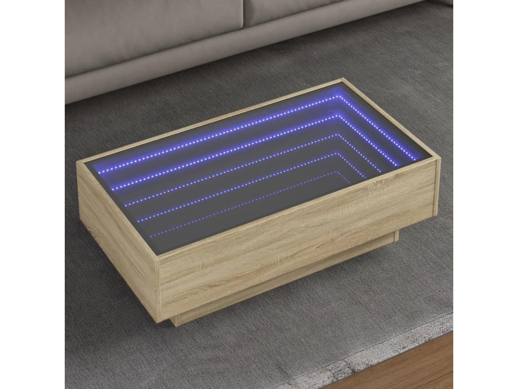 Table basse avec LED chêne Cosymeub 90x50x30 cm bois d'ingénierie FSZR45459