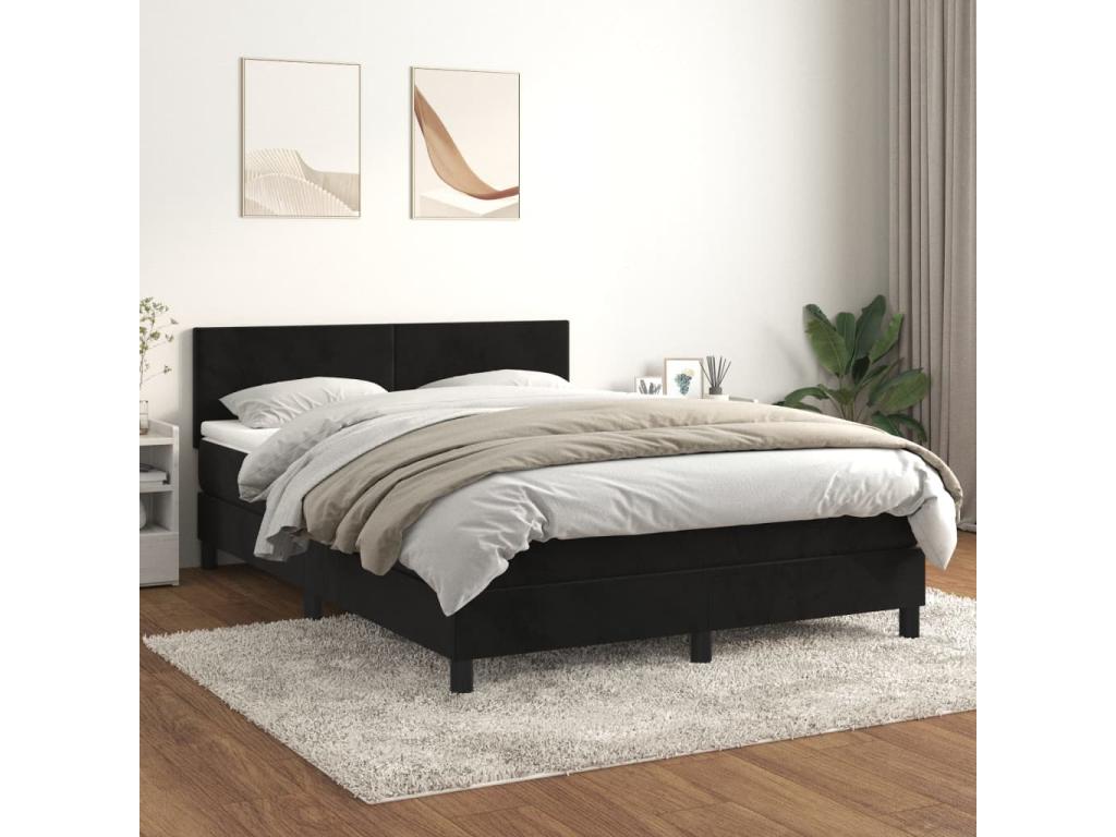 Sommier à Cosymeub de lit avec matelas Noir 140x190 cm Velours ZGQS43959