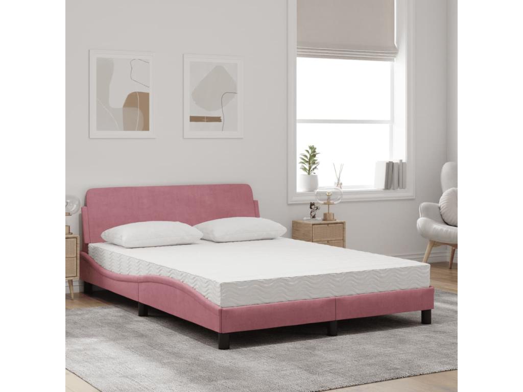 Lit avec matelas rose 120x200 cm velours FBMP63684