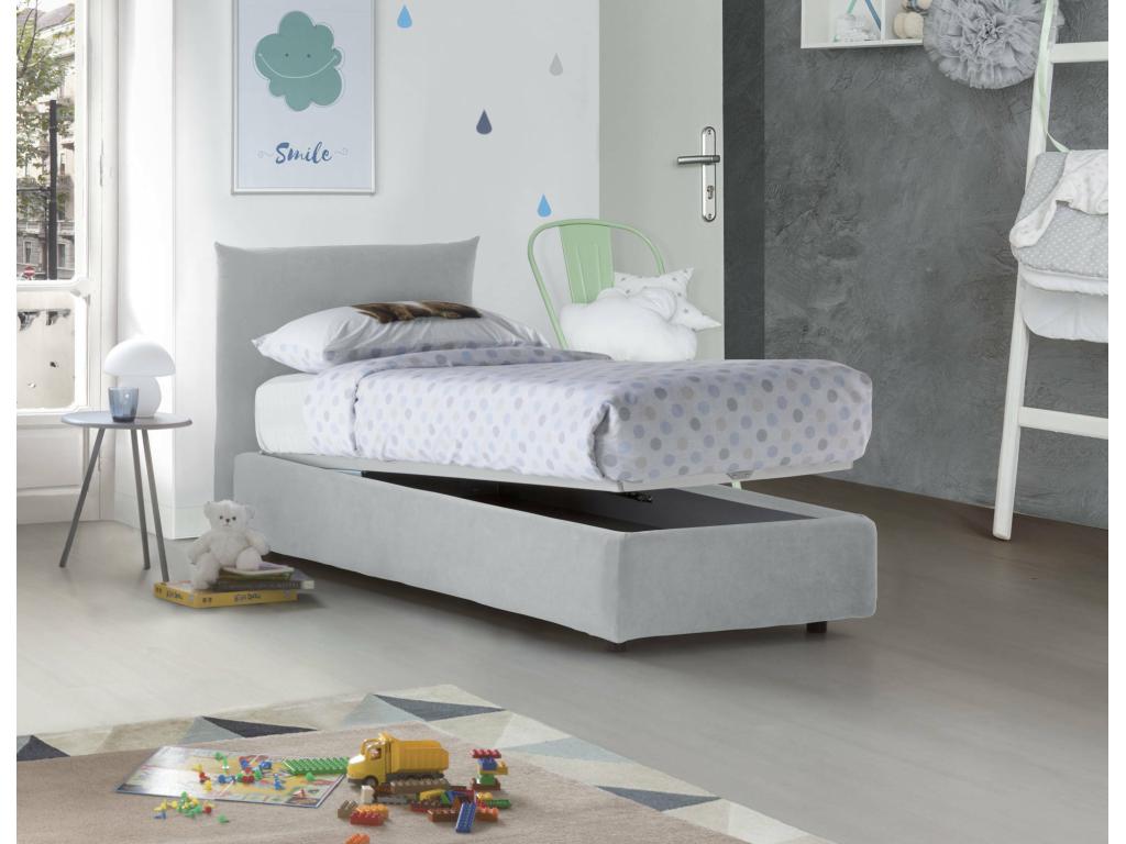 Lit simple Cosymeub Lit coffre avec revêtement en tissu Made in Italy Ouverture frontale adaptée pour matelas 80x190 cm Blanc UJSI30188