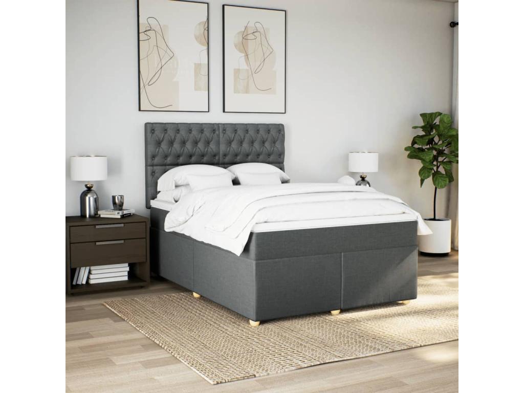 Sommier à Cosymeub de lit avec matelas Gris foncé 160x200cm Tissu DAJV67203