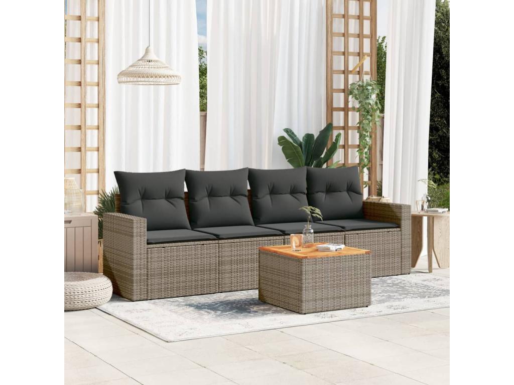 Salon de jardin 5 pcs avec coussins gris résine tressée VXYX90840