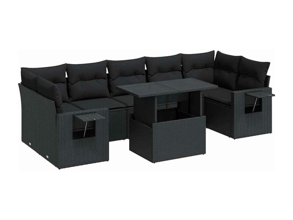 Salon de jardin 8 pcs avec coussins noir résine tressée YNKS15170
