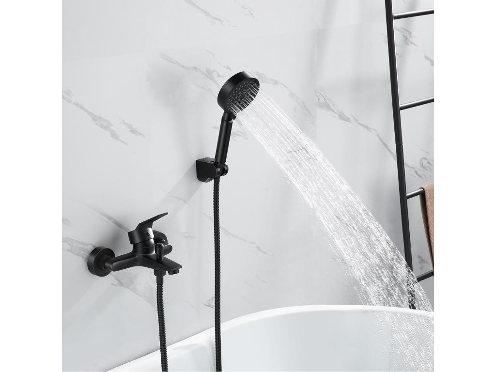 Cosymeub Mitigeur Baignoire Noir Robinet Baignoire avec Douchette 5 Jets/Flexible de Douche 1.5m Support Mitigeur monocommande Douche Murale ZFCN83322