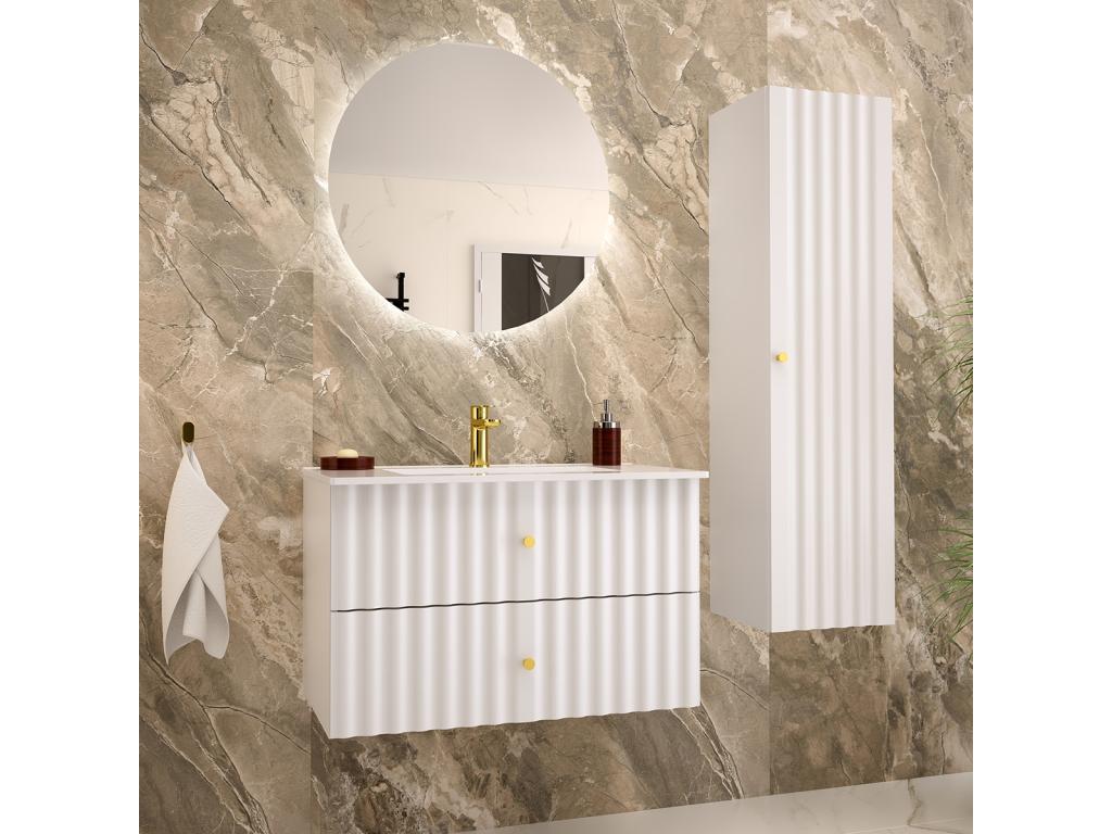 Ensemble meuble simple vasque encastrée 80cm et colonne Cosymeub Blanc FEAI49839