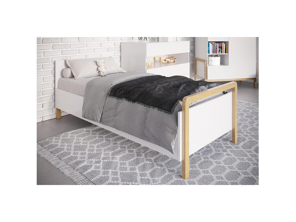 Lit 80x180 sommier inclus Cosymeub - Blanc et Chêne NUUJ53164