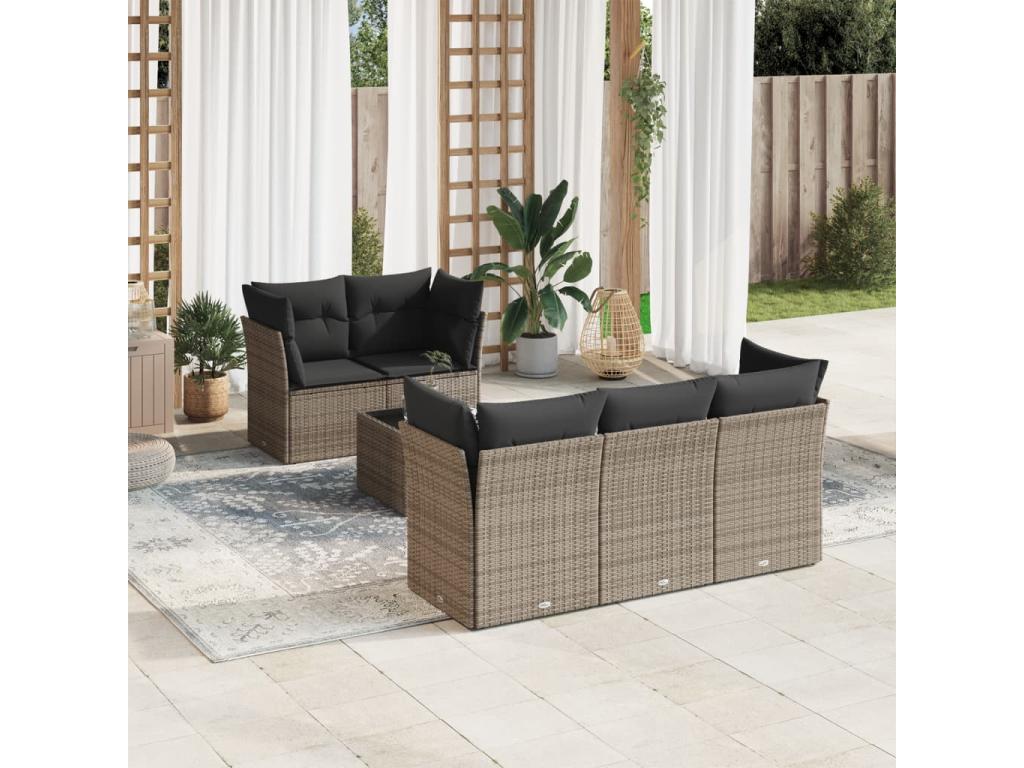 Salon de jardin 6 pcs avec coussins gris résine tressée LSAG98344