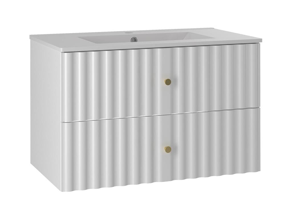 Ensemble meuble simple vasque encastrée 80cm et colonne Cosymeub Blanc FEAI49839