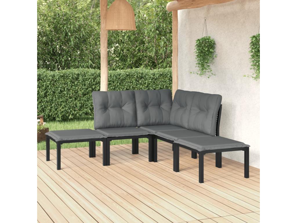Salon de jardin 5 pcs noir et gris résine tressée JUZB17967