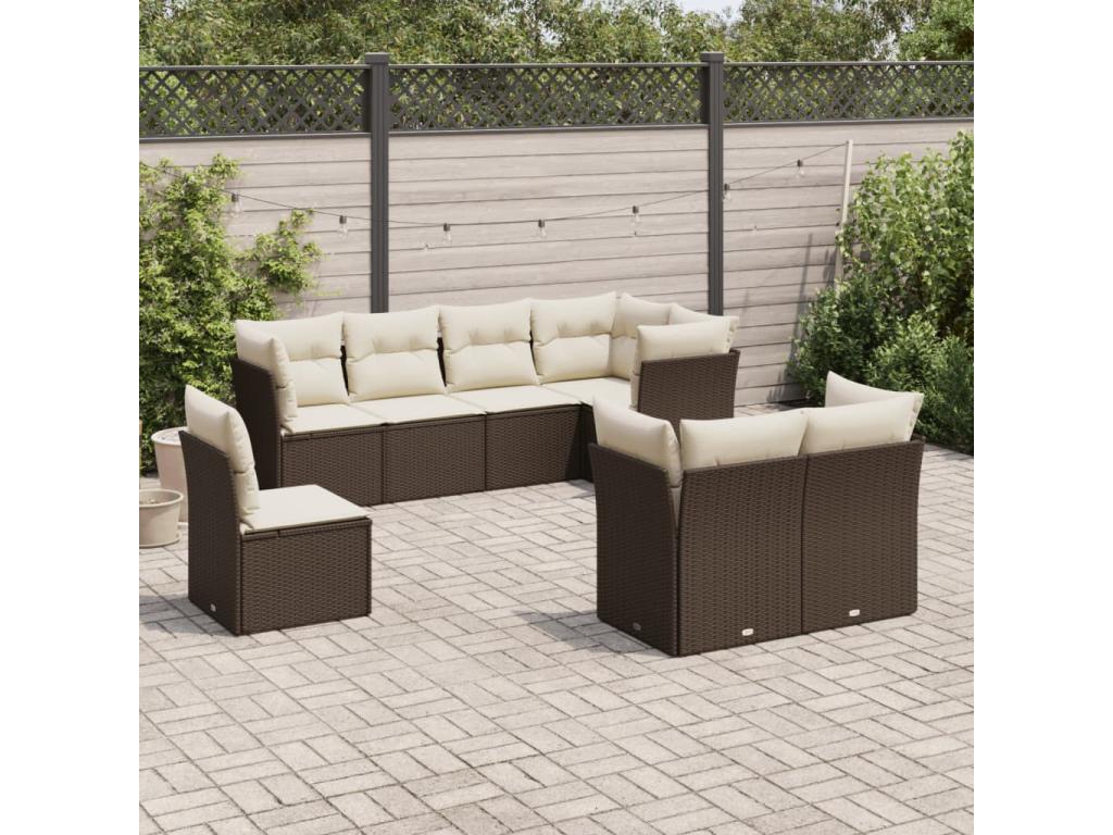 Salon de jardin 8 pcs avec coussins marron résine tressée QEMK96844