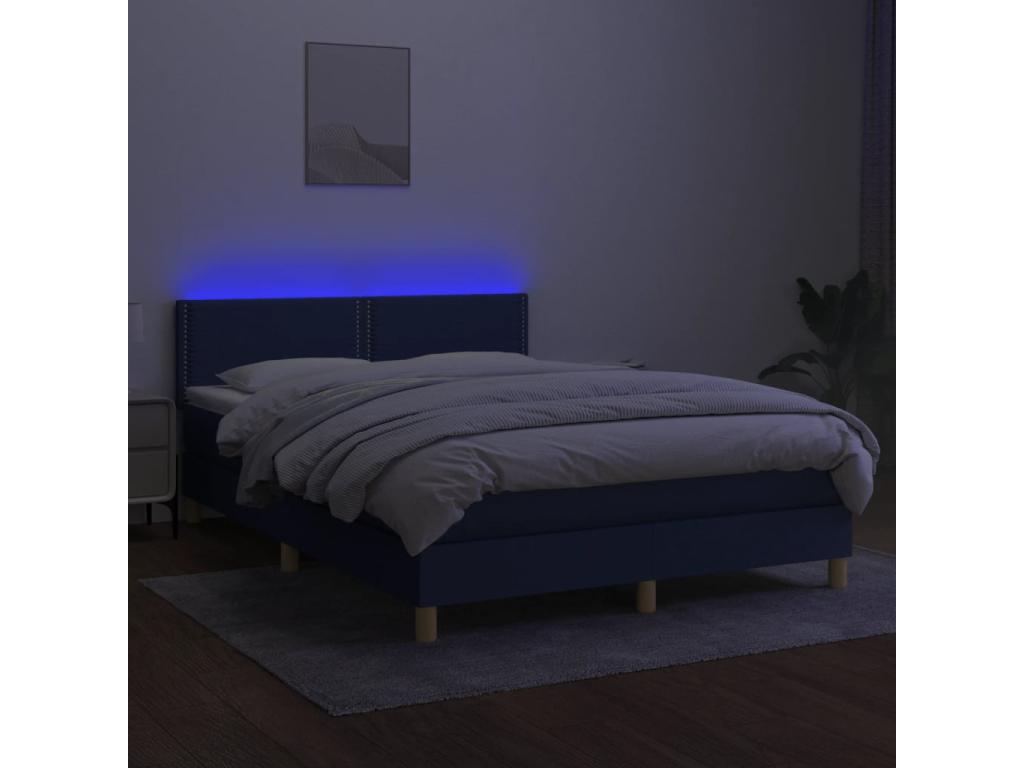 Sommier tapissier avec matelas et LED Bleu 140x200 cm Tissu MAIC51495