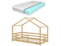 Lit Cabane Cosymeub Avec Grille De Protection Et Matelas Orthopédique 140x70Cm Naturel UYNV01131