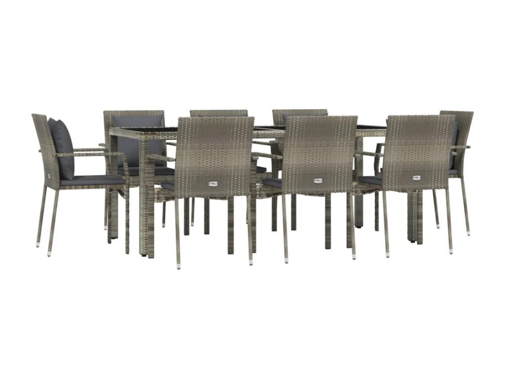 Ensemble à manger de jardin 9 pcs coussins gris résine tressée ATNT78922