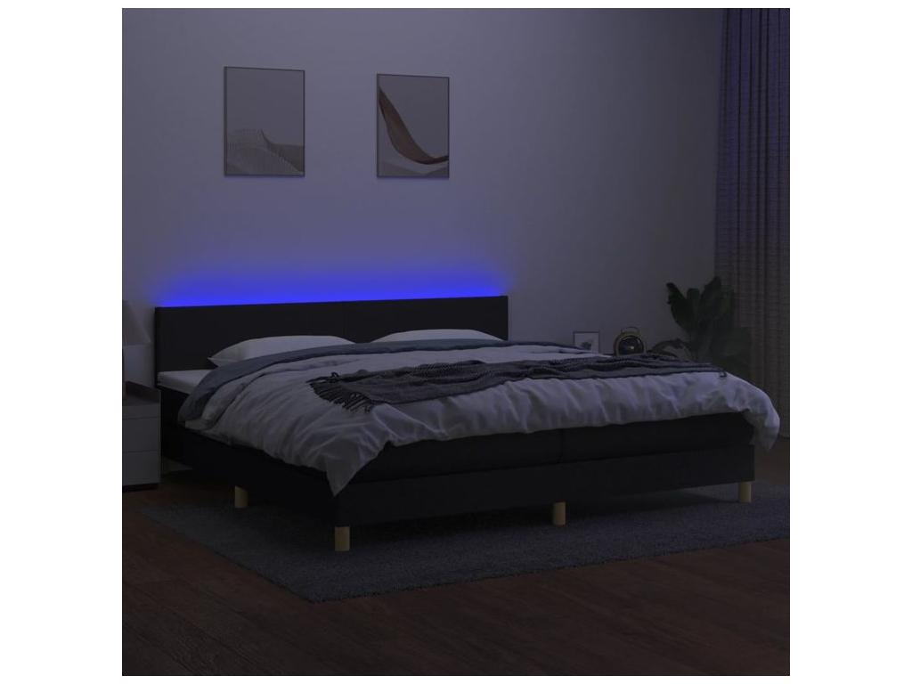 Sommier à Cosymeub de lit et matelas et LED Noir 200x200 Tissu ZITU67778