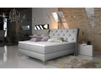 Lit design continental avec tête de lit capitonnée strass tissu gris clair PINPAI-140x200 LTWX66839