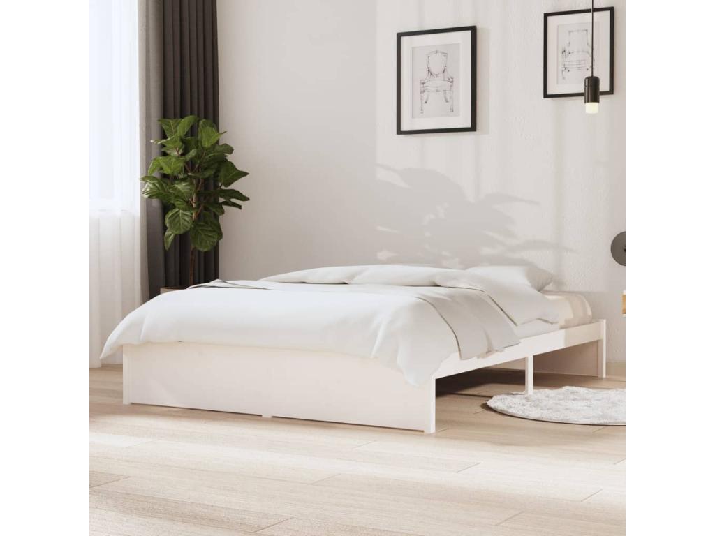 Cadre de lit Blanc Bois massif 135x190 cm Double IJVW34775