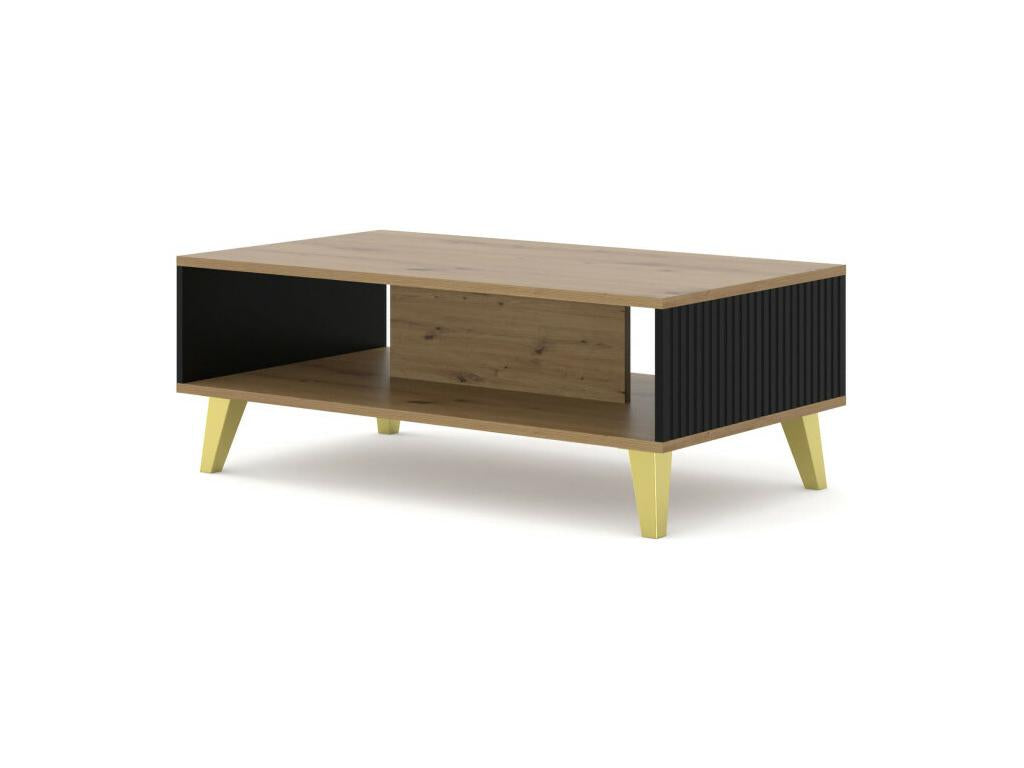 Table basse avec pieds dorés Cosymeub - Beige/Noir - L 90 xl 60 cm ZGQA54929