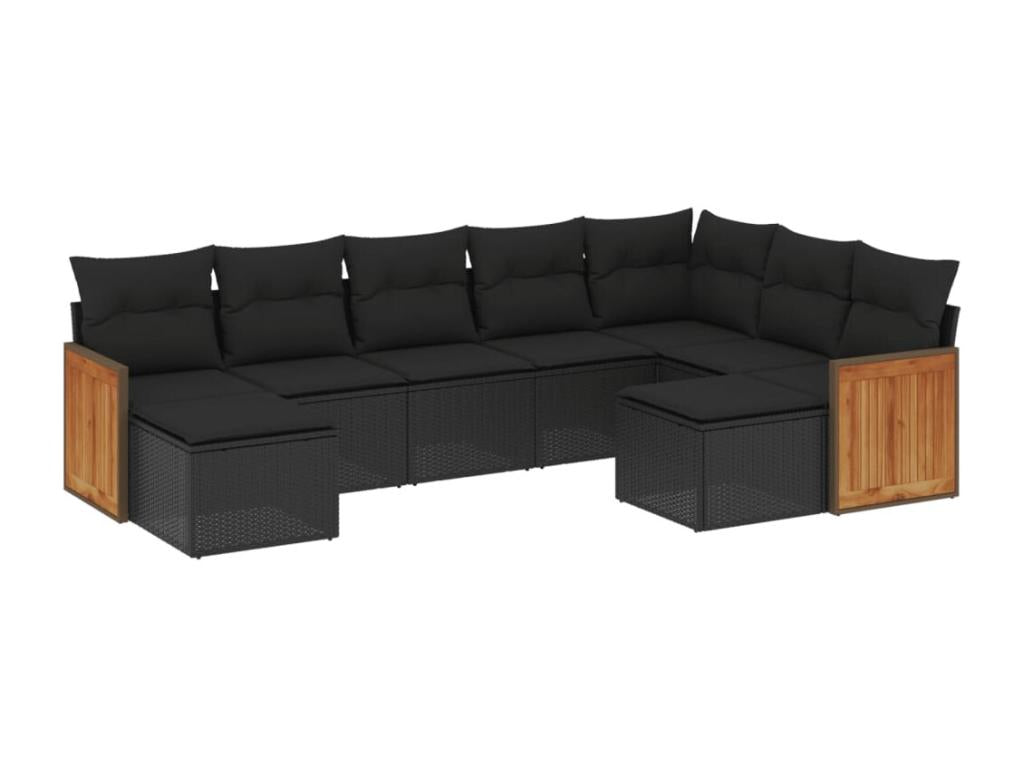 Salon de jardin 9 pcs avec coussins noir résine tressée UQBB48218