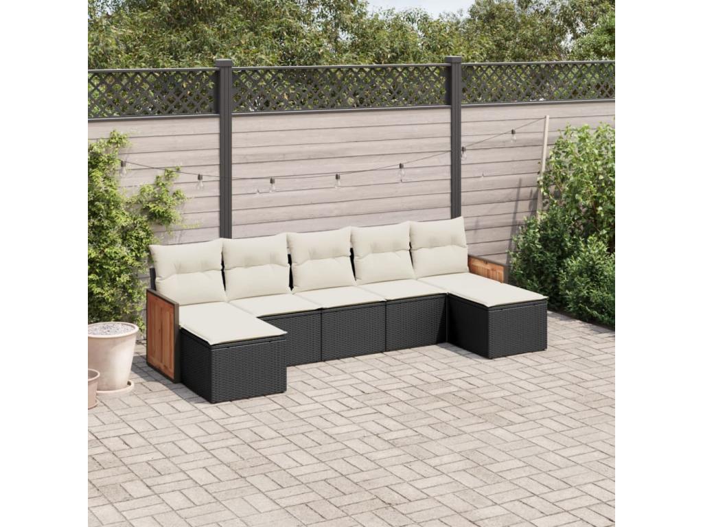 Salon de jardin 7 pcs avec coussins noir résine tressée RMIV79703