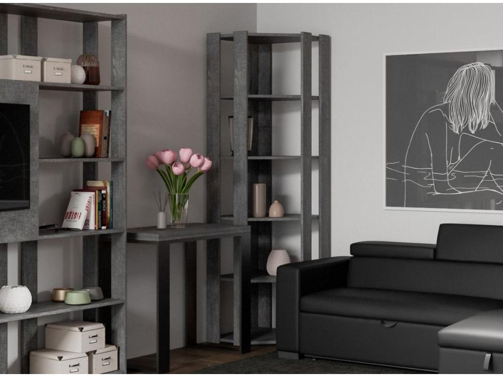 Bibliothèque d'angle 5 niveaux gris béton Cosymeub BL 60cm KFGQ59646