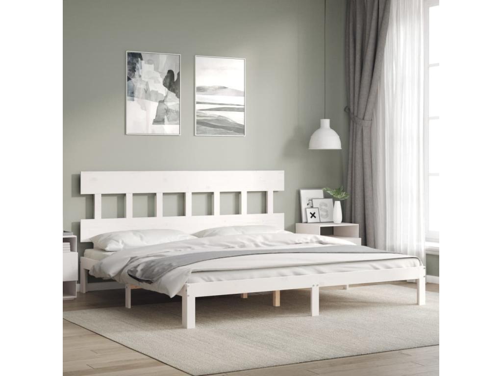 Cadre de lit avec tête de lit blanc Super Cosymeub bois massif EMEU78256