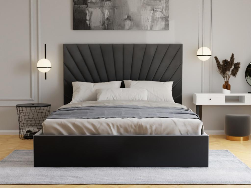 Lit coffre 180x200 cm - Velours - Gris anthracite - Cosymeub MXRI30385