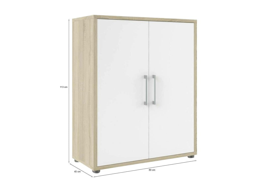 Buffet Cosymeub Buffet du salon Commode de salon Garde-manger de cuisine 89x40 h113 cm Chêne et Blanc WIYA57591