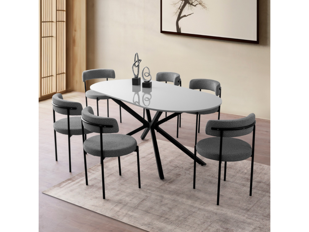 Table à manger 6 personnes gris et noir 180 cm Cosymeub HSWY43196