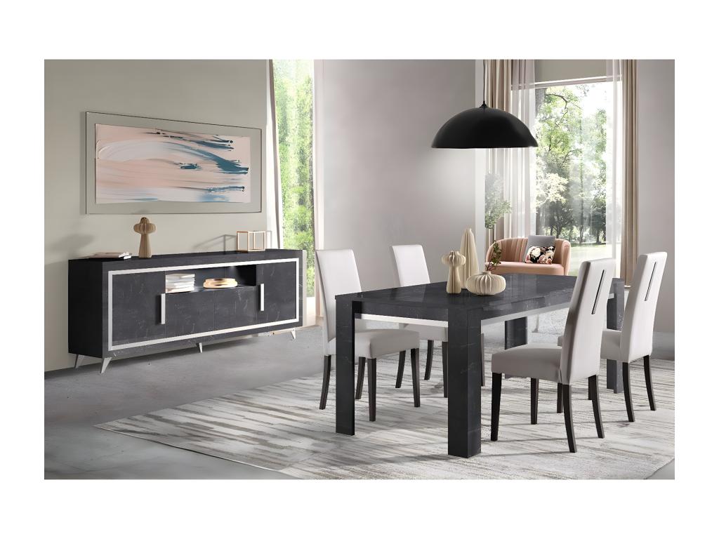 Cosymeub - Ensemble Séjour Effet Marbre Anthracite Table 160cm Buffet avec Leds PKXJ12890