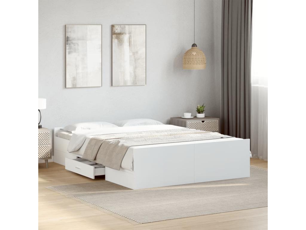 Cadre de lit avec tiroirs sans matelas blanc 135x190 cm KQYN89027