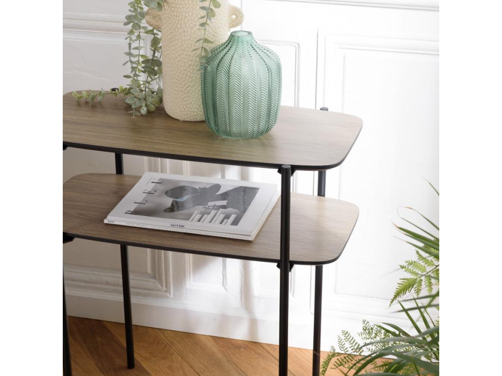 FLEUR - Table d'appoint double plateau couleur moka pieds métal noir JZVJ46228