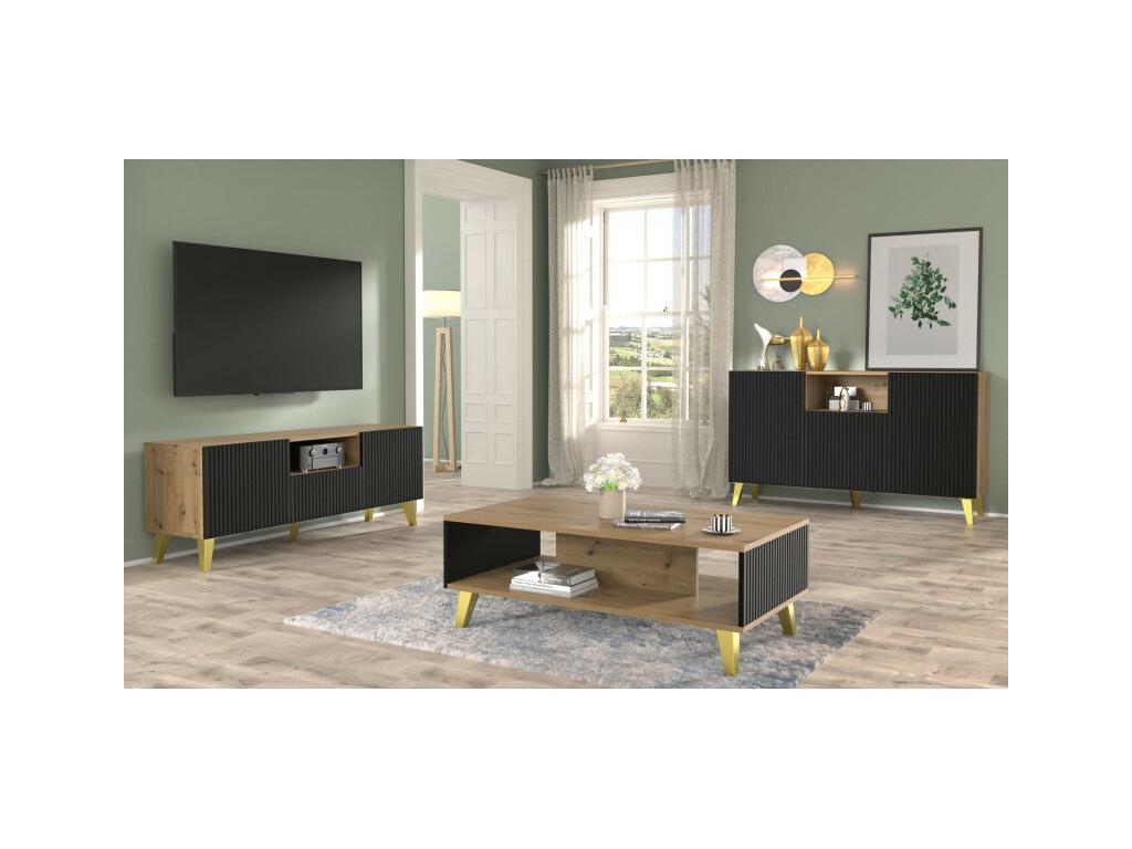 Table basse avec pieds dorés Cosymeub - Beige/Noir - L 90 xl 60 cm ZGQA54929