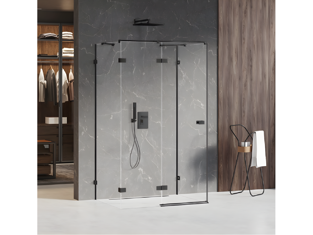 Cabine de douche gauche 100x120 pivotante Cosymeub NOIR couleur noir accès de face LUHW74648