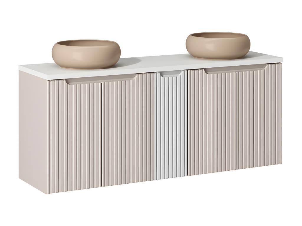 Meuble double vasque 140cm 5 portes Cosymeub Cachemire et Blanc MYPI60195