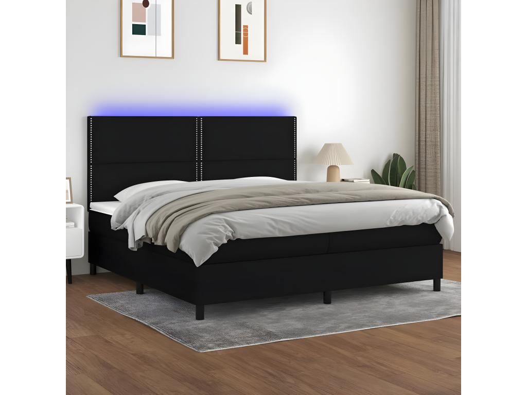 Sommier tapissier et matelas et LED Noir 200x200 cm Tissu ANIW27982