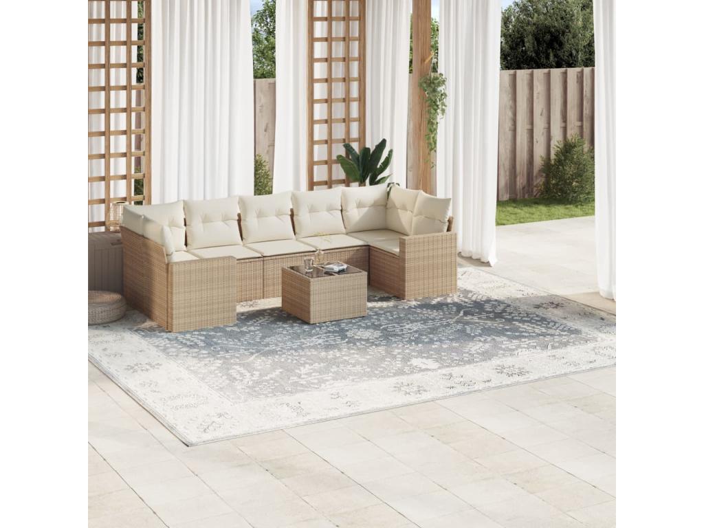 Salon de jardin avec coussins 8 pcs beige résine tressée ZDKL87919