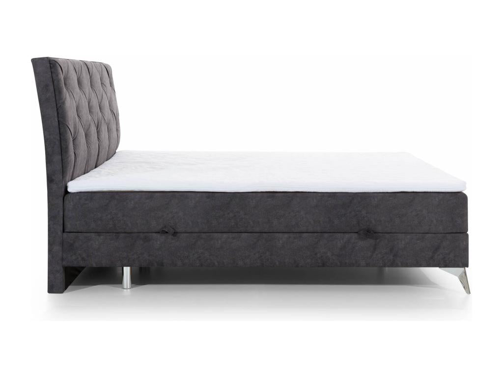 Lit design continental avec tête de lit capitonnée strass tissu gris clair PINPAI-140x200 LTWX66839