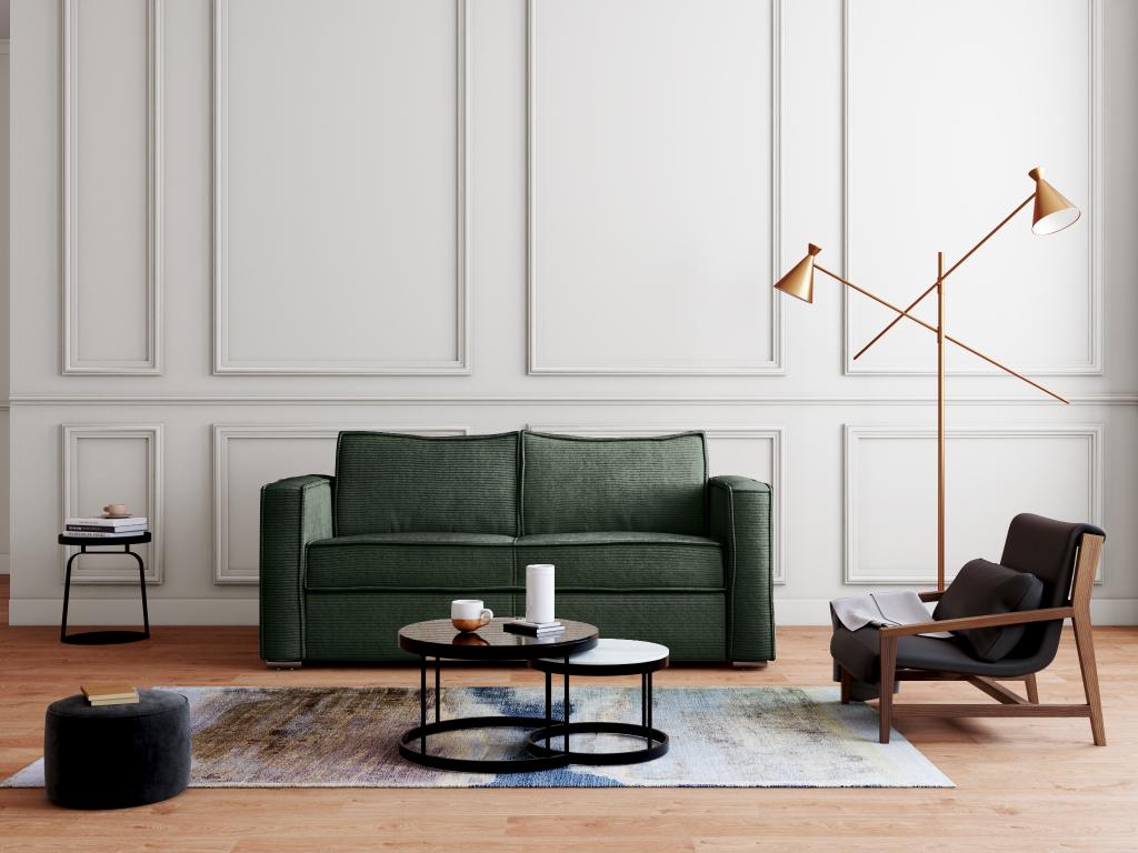 Canapé 3 places convertible express en velours tricoté vert sapin - Couchage 140 cm - Matelas 18 cm Cosymeub IGWG43325