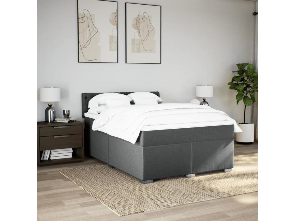 Sommier à Cosymeub de lit avec matelas Gris foncé 160x200cm Tissu CRWJ24970