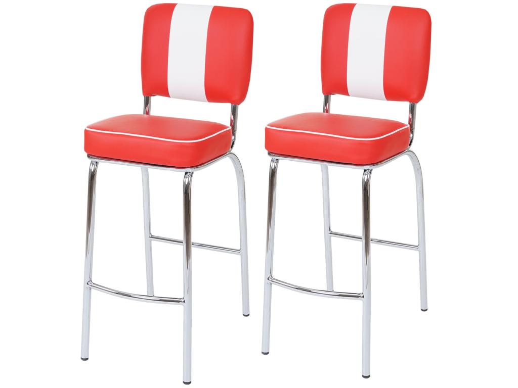 2x tabouret de bar Cosymeub chaise de comptoir design rétro des années 50 similicuir - rouge / blanc FNCJ03343