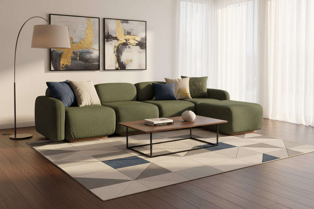 Canapé modulable 3 places droit en tissu texturé - moutarde - Cosymeub WMVD57028