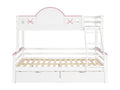 Lit superposé 90x200cm 140x200cm Lit d'enfant avec barrière de sécurité de couleur contrastée Deux tiroirs Blanc Rose Sans matelas ZUVV69601