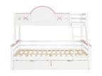 Lit superposé 90x200cm 140x200cm Lit d'enfant avec barrière de sécurité de couleur contrastée Deux tiroirs Blanc Rose Sans matelas ZUVV69601