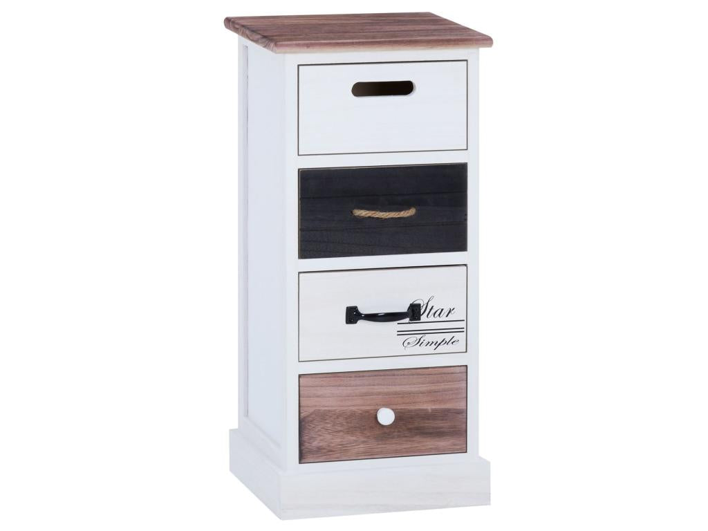 Chiffonnier Luxameub étagère de rangement avec 4 tiroirs en bois de paulownia style Luxameub vintage rustique blanc brun noir SUHP47273