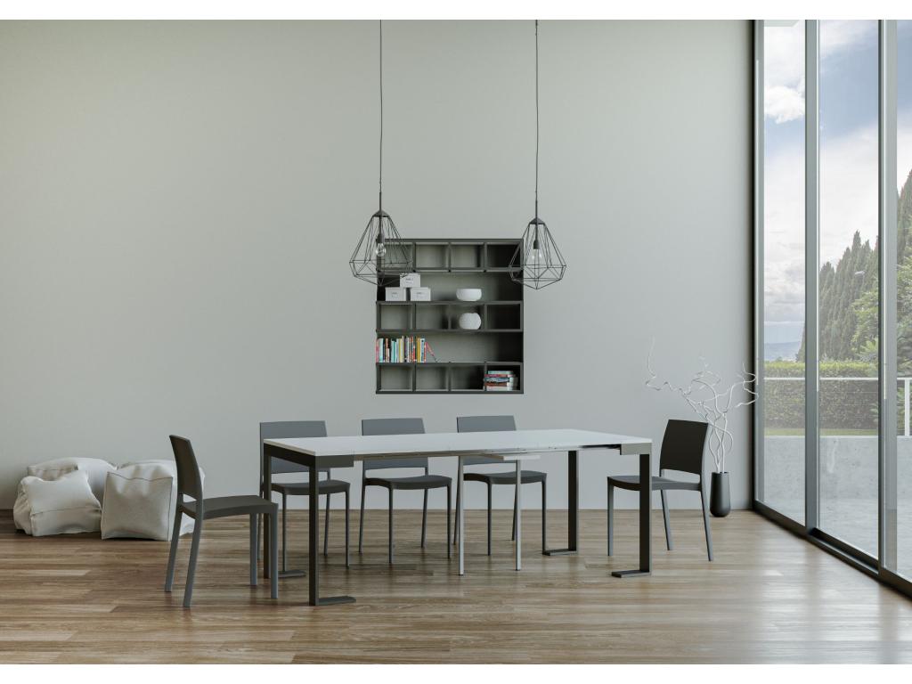 Console extensible 90x40/196 cm Tecno Evolution Small Frêne Blanc cadre Anthracite IHPP22388