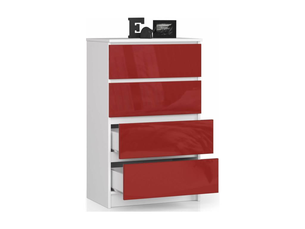 commode Cosymeub 4 tiroirs 60x99x40 cm blanc rouge brillant JTJI59897