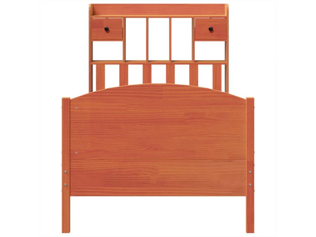 Lit bibliothèque sans matelas cire marron 90x190 cm pin massif UTTC76650