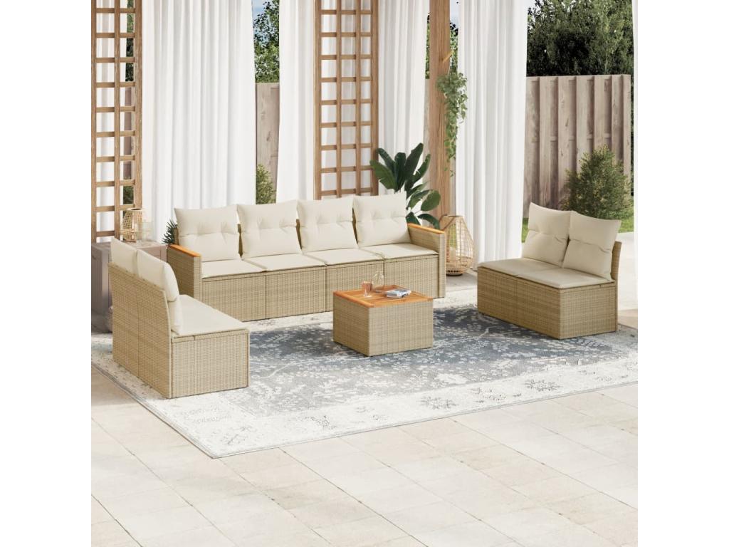 Salon de jardin avec coussins 9 pcs beige résine tressée JOTG24541