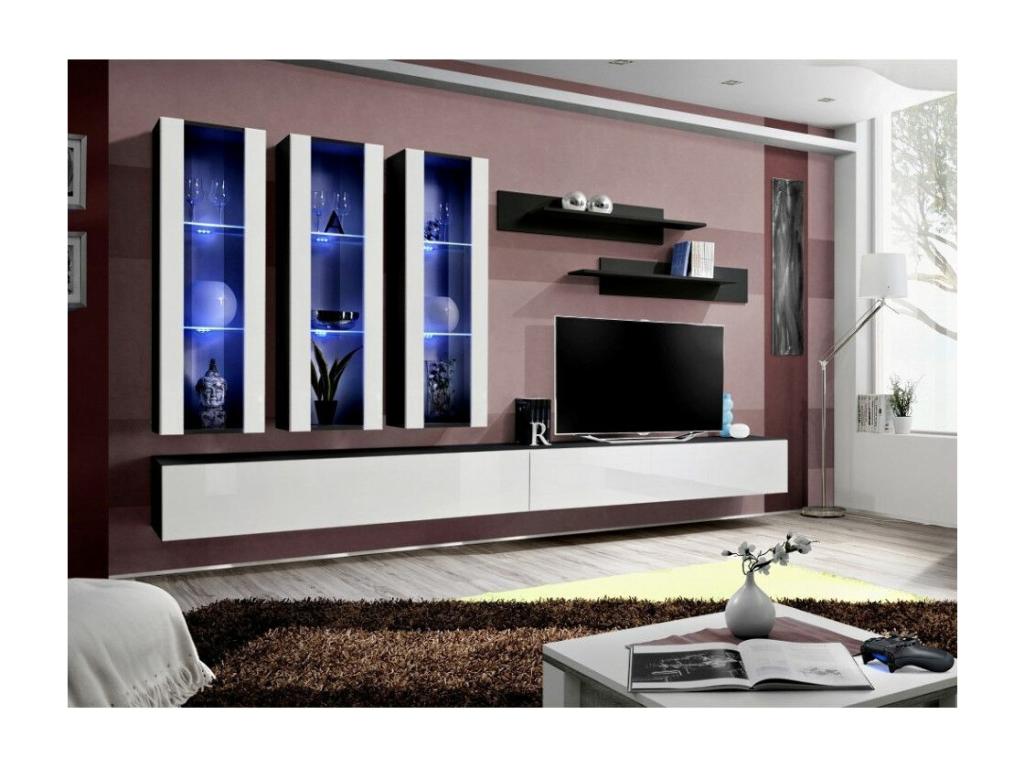 Meuble TV Mural Design Fly III 320cm Blanc / Noir VROS07221